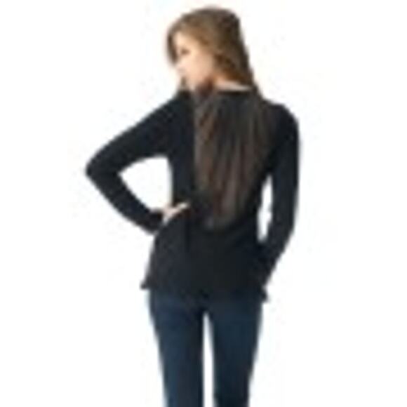 NWT SKY | L | Leather Trimmed Sheer Back Top Blouse Ruched Deep V GWENNO - Picture 1 of 9